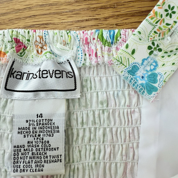 Vintage Paisley Floral Karin Stevens Dress Size 14 Fairycore Smocked Cottage - Picture 13 of 16